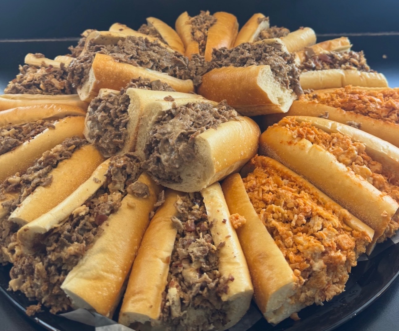 MasterPeace Grill catering tray of authentic Philly cheesesteaks